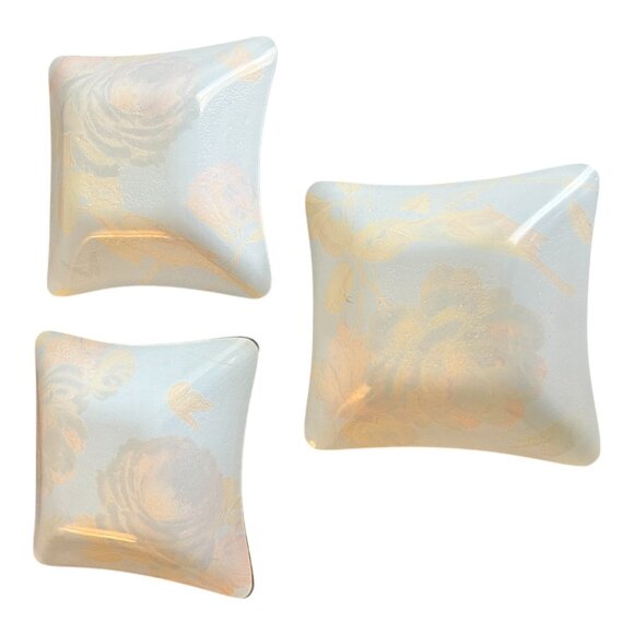 Lisa Audit Glass Trinket Bowls Set Of 3 Turquoise Floral & Bird Design Decorativ - Picture 2 of 4